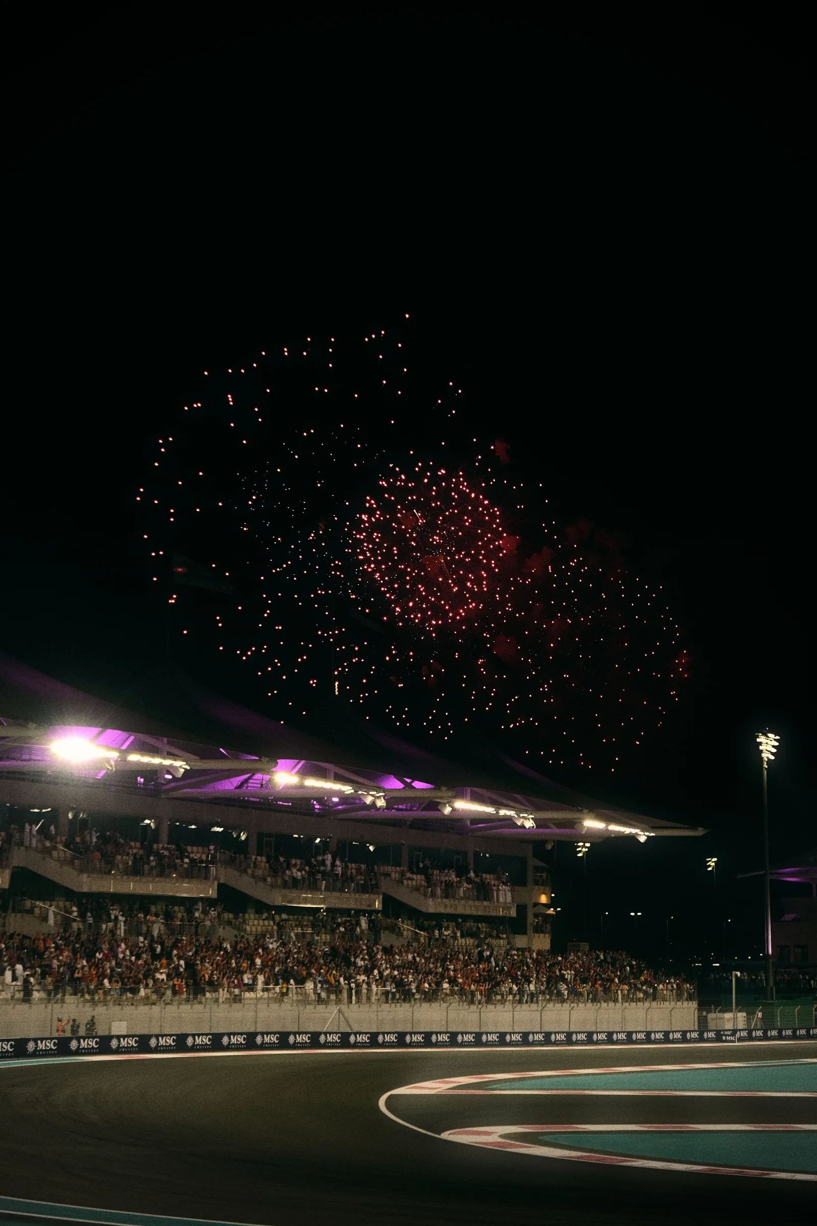 Fireworks over Yas Marina Circuit on race night, December 2024.